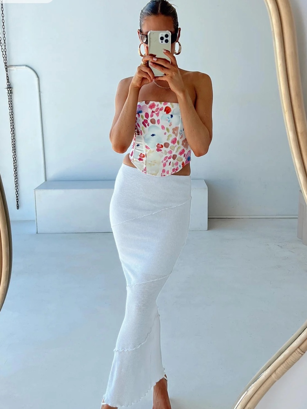 Princess Polly White Seam-Detail Ribbed Maxi Skirt